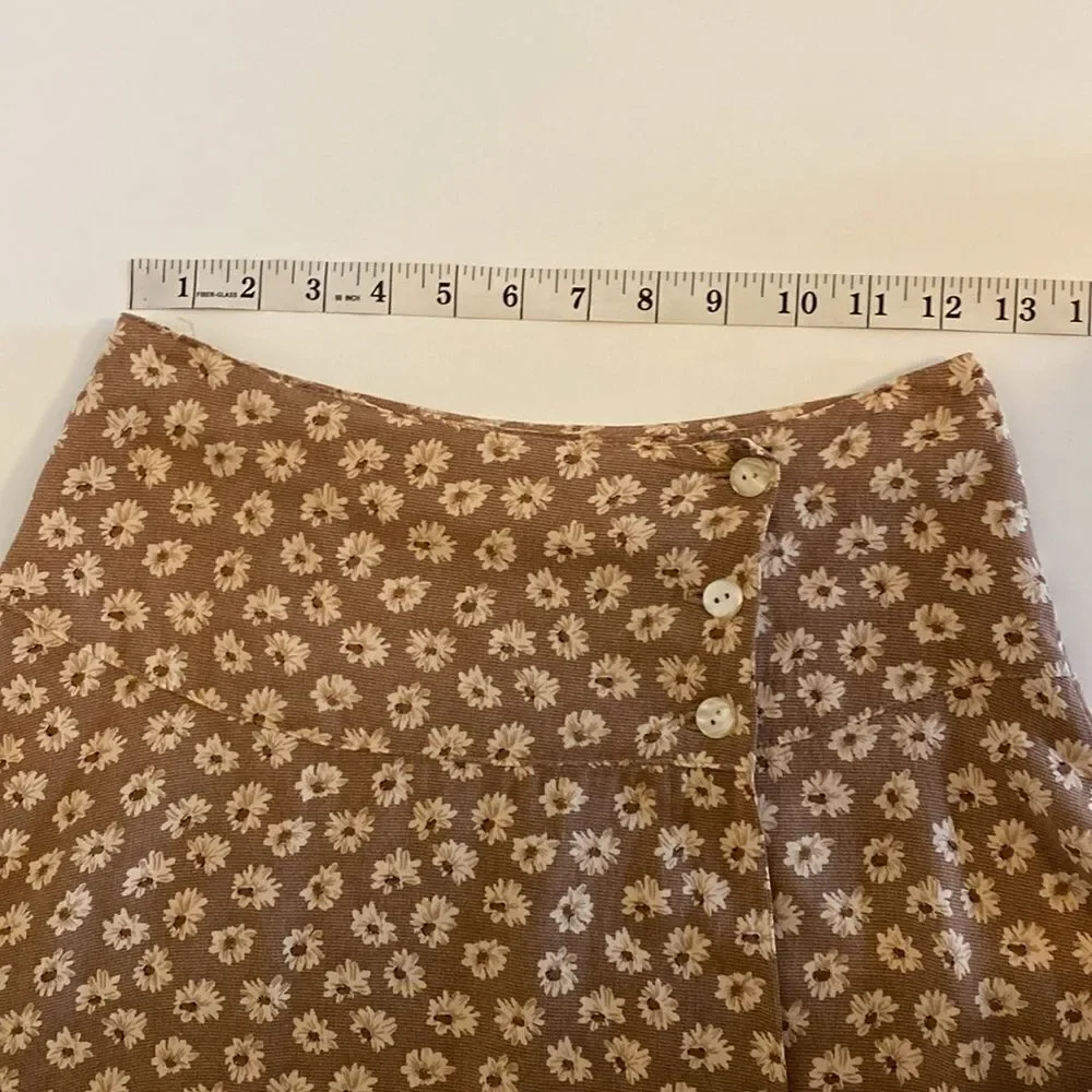 Vintage 90's Light Brown Floral Print Mini Wrap Skirt Size Small